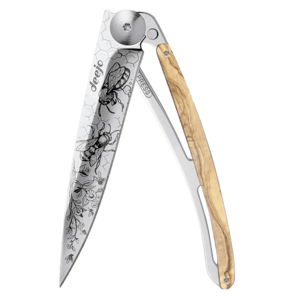 Cuțit Deejo Tattoo Mirror olive wood Bees