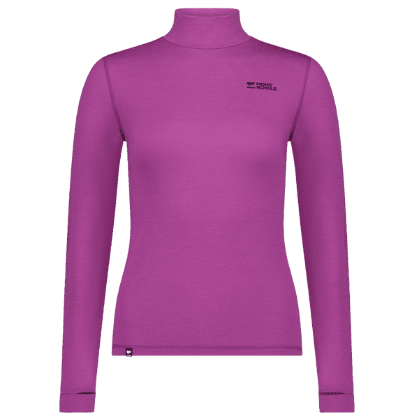 Tricou cu mânecă lungă Mons Royale Cascade Merino Base Layer Mock Neck Long Sleeve Women Purple Bolt